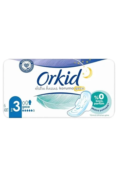 Orkid Extra Hassas Koruma Gece Hijyenik Ped 6'li x 3 adet - 1
