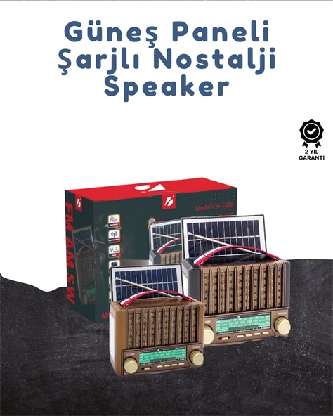 KTF-1428 Taşınabilir Güneş Enerjili Bluetooth Radyo Hoparlör – Şarjlı, Radyo, MP3, AUX Girişli - Resim 2