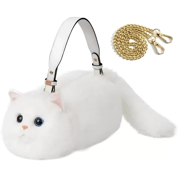 B&D Kedi El Çantası Beyaz