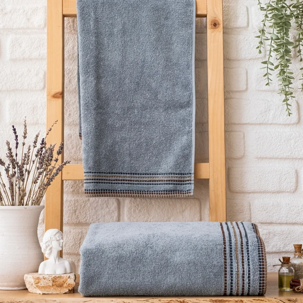 Schafer Home Rosy Armürlü Havlu 70x140 Cm 1 Parça-İndigo - 4