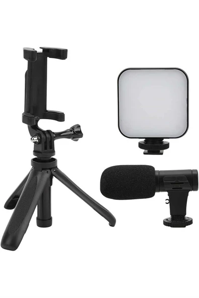 Akıllı Telefon Vlog Kiti Tripod Mini Mikrofonlu Telefon Tutucu - 3