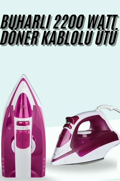 Buharlı Ütü 2200 Watt Seramik Tabanlı Taşınabilir Kablolu Ütü - Resim 2