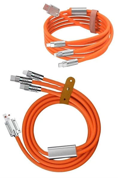120W 3 İn 1 Uyumlu Silikon Şarj Kablosu Hızlı Şarj Kablosu - 4