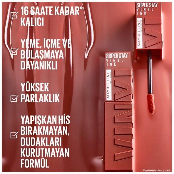 Maybelline New York Super Stay Vinyl Ink Uzun Süre Kalıcı Likit Parlak Ruj 120 Punchy - Resim 6