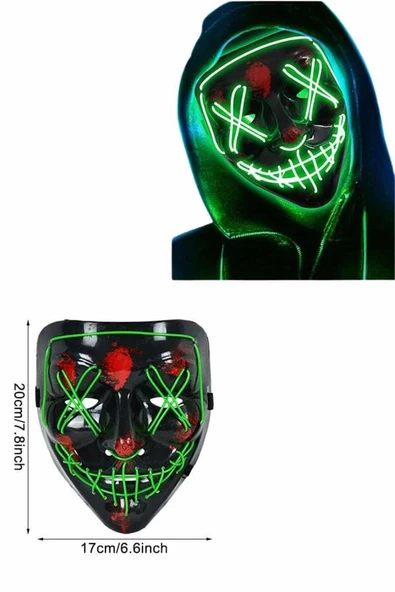 Led Işıklı Neon Maske Cadılar Bayramı Maskesi Korkunç Korku Maskesi - 5