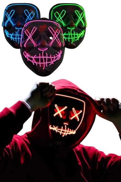 Led Işıklı Neon Maske Cadılar Bayramı Maskesi Korkunç Korku Maskesi - 4