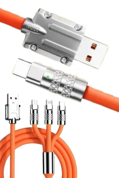 120W 3 İn 1 Uyumlu Silikon Şarj Kablosu Hızlı Şarj Kablosu - 3