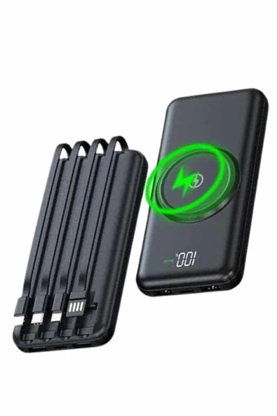 Wireless Powerbank 10000 Mah LED Ekranlı Dahili Kablolu Hızlı Şarj