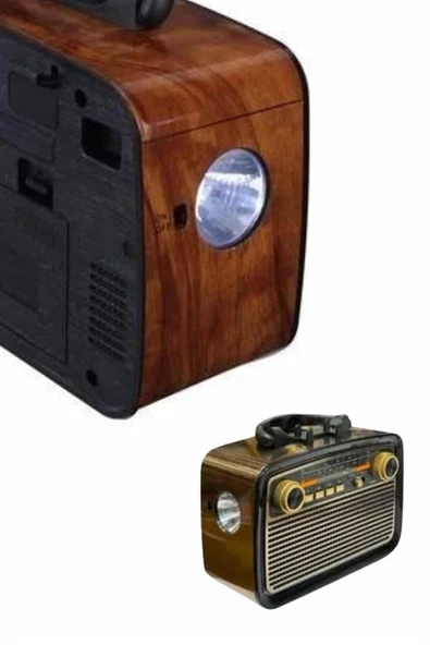 Nostaljik Görünümlü Ahşap Radyo TF SD USB Girişli Led Fener Işıklı - 4