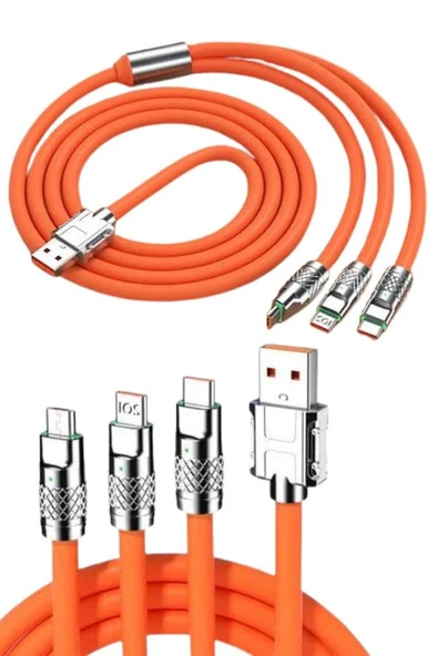 120W 3 İn 1 Uyumlu Silikon Şarj Kablosu Hızlı Şarj Kablosu - 5