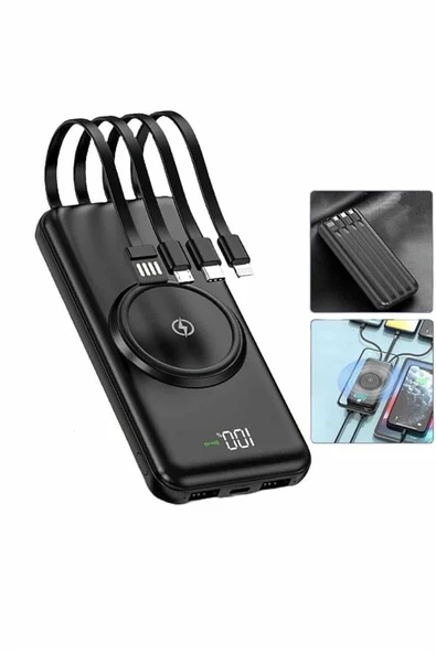 Wireless Powerbank 10000 Mah LED Ekranlı Dahili Kablolu Hızlı Şarj - 4
