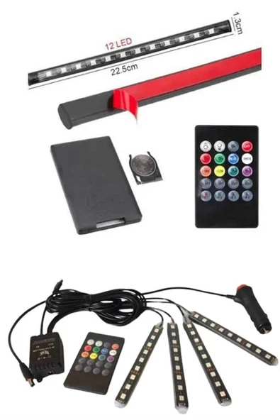 RGB Işıklı Araç İçi Aydınlatma Kumandalı 12'li Led Işık Renk Değiştirebilen - 4