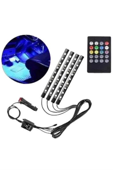 12 Ledli RGB Işıklı Araç Içi Ayak Altı Led Oto Ampul Kumandalı 7 Renk - 3