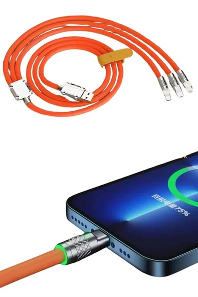 Çoklu Şarj Kablosu USB Type-C İOS Uyumlu 120W Hızlı Şarj Kablosu - 4