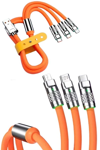 Çoklu Şarj Kablosu USB Type-C İOS Uyumlu 120W Hızlı Şarj Kablosu - 1