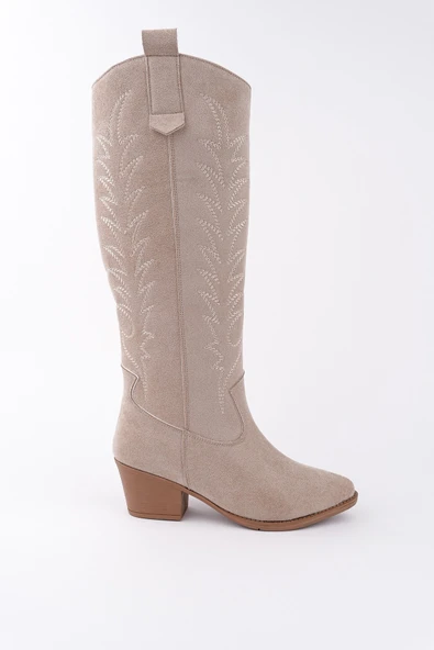 Muggo TEXAS Sivri Burun Nakışlı Kalın Topuklu Kadın Kovboy Western Çizme - 3