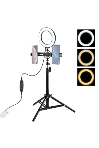 Akman PULUZ 70CM Çift Telefon tutucu 6.2CM Led Işık Stand YoutuberCanlı Yayın Sel - ACL6204668-8770 ürün görseli 1