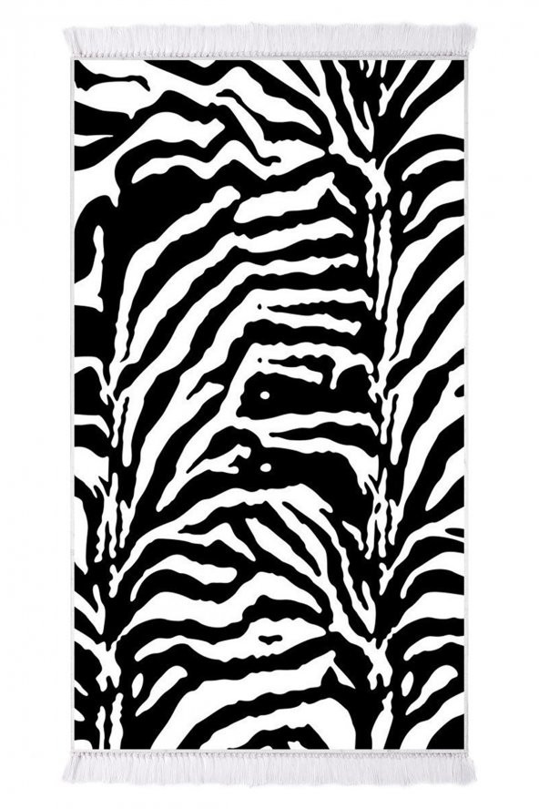 Exclusive Toprak Dijital Halı Saçaklı Sadie Zebra Siyah Beyaz