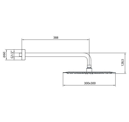 Ar Efes Plus Tepe Duş Başlığı (300x300 mm) Duvardan Borulu (L=388 mm) 102145092 - 2