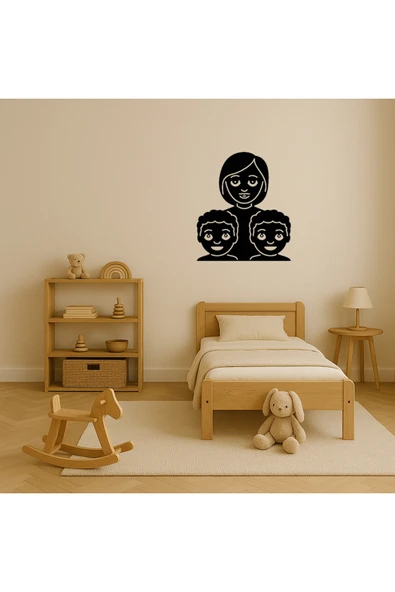 Akman Anne ve İki Erkek Çocuk Emoji Aile Dekoratif Tablo 13,6 cm x 15,7 cm - ACL6208764-1691 - 3