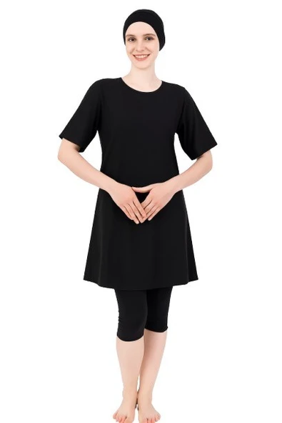 Form Angel Kadın Düz Renk Büyük Beden Kısa Kollu Likralı Tesettür Mayo