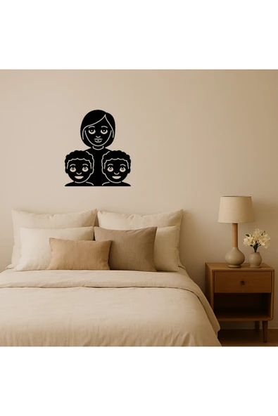 Akman Anne ve İki Erkek Çocuk Emoji Aile Dekoratif Tablo 13,6 cm x 15,7 cm - ACL6208764-1691