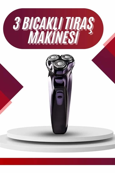 3 Bıçaklı Döner Başlıklı Sakal Sıfır Alma Tıraş Makinesi Profesyonel Paslanmaz Çelik - Resim 2