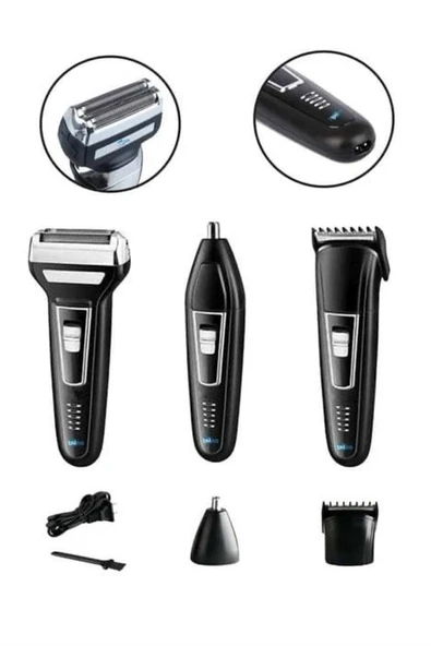 Tıraş Makinesi 3 Başlıklı T Başlıklı Hassas Ciltlere Özel Saç Sakal Vücut Kulak ve Burun - 5