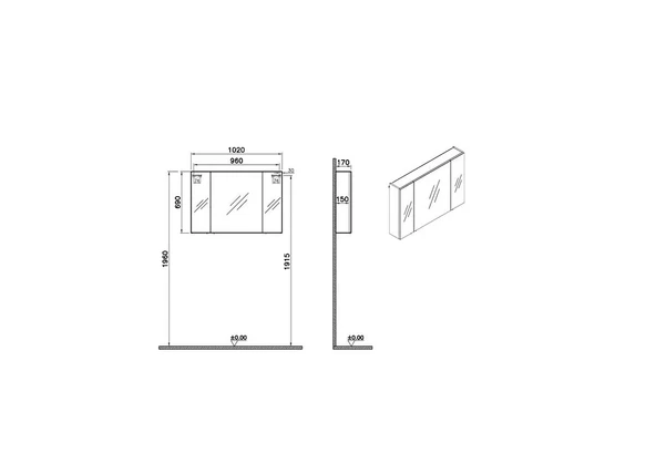 Vitra Mia Asimetrik Dolaplı Ayna, 100 cm, Parlak Antrasit 67752 - 2