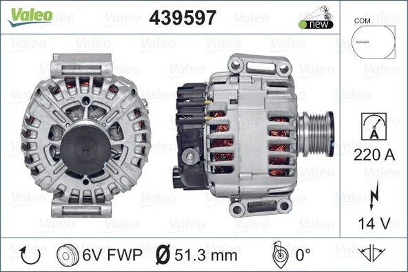 Mercedes Alternator (14v 220a) Mercedes Sprinter 906 06> - Valeo 439597 - Resim 1