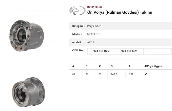 Mercedes Truck Dingil Poryası Ön Teker Diskli Rulmanlı Kit Mercedes Benz Actros Axor 18040 - Kurtsan Kk.01.39-02 ürün görseli