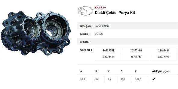Volvo Truck Dingil Poryası Arka Teker Diskli Renault C-D-T Seri 13> / Volvo Fh-Fm-Fhii-Fmii - Kurtsan Kk.05.10 ürün görseli
