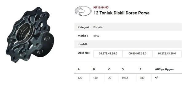 Dorse Truck Dingil Poryası Diskli Kit Rulmanlı (12 Tonluk) - Dorse - Kurtsan Kkl.16.04.03 ürün görseli