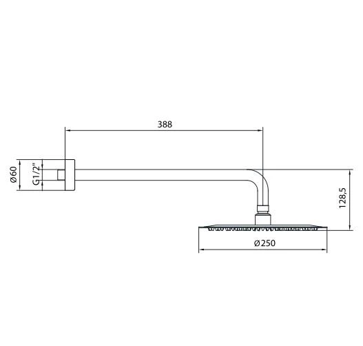 Ar Olympos Tepe Duş Başlığı (Ø 250 mm) Duvardan Borulu (L=388 mm) 102145086 - 2