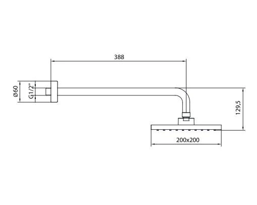 Ar Dicle Tepe Duş Başlığı (200x200 mm) Duvardan Borulu (L=388 mm) 102145084 - 2