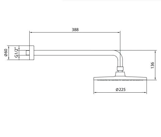 Ar Tuna Tepe Duş Başlığı (Ø 225 mm) Duvardan Borulu (L=338 mm) 102145082 - 2