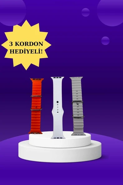 Akıllı Saat Arama Görüşme Bildirim Görme Uyku ve Sağlık Takibi Nabız Ölçer 3 Kordon Hediyeli - 3