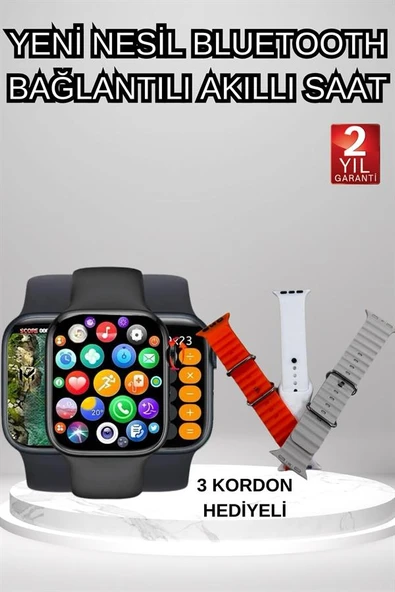 Akıllı Saat Arama Görüşme Bildirim Görme Uyku ve Sağlık Takibi Nabız Ölçer 3 Kordon Hediyeli - 2