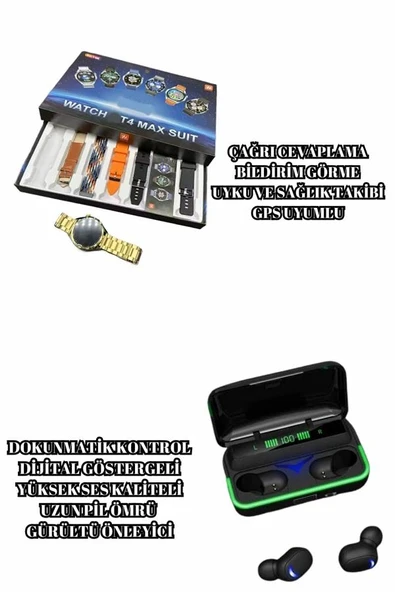 Powerbank Bluetooth Kulaklık Ve Akıllı Saat 7 Kordonlu Metal Kordon Plastik Kordon ürün görseli