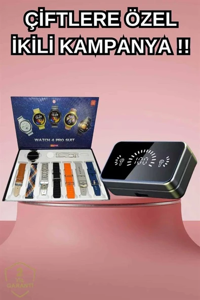 Powerbank Aynalı Bluetooth Kulaklık Ve Akıllı Saat Seti ANC Özelliği Dokunamatik - Resim 2