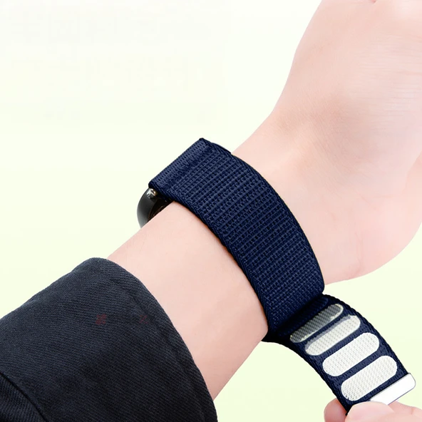 Samsung Galaxy Watch 8 44mm 40mm 47mm İle Uyumlu Naylon Spor Loop Kordon Ayarlanabilir Rahat ve Dayanıklı  Lacivert - Resim 3