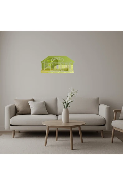 Akman Okul Binası Temalı Dekoratif Altın Aynalı Tablo 47 cm x 24,1 cm - ACL6204782-9976