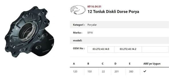 Dorse Truck Dingil Poryası Rulmanlı (12 Tonluk) - Dorse - Kurtsan Kkl.16.04.01 ürün görseli