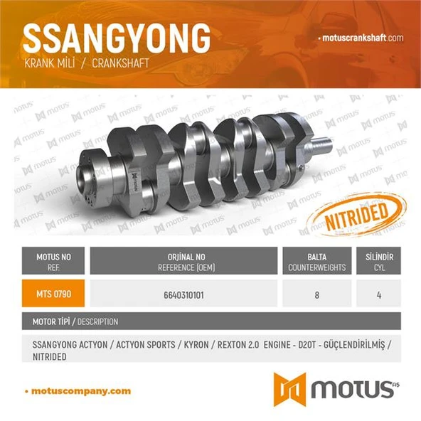 Ssangyong Krank MILI Ssangyong Krank MILI Actyon Actyon Sports Kyron Rexton 2.0 Dizel D20t - Motus 790 ürün görseli