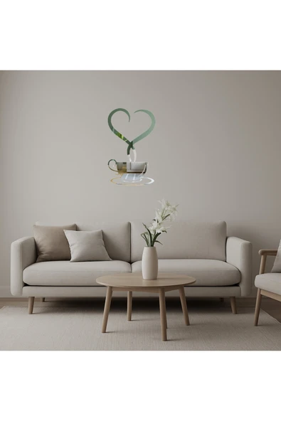 Akman Kalpli Çay Fincanı Dekoratif Duvar Aynalı Tablosu 29 cm x 47,1 cm - ACL6208643-8751