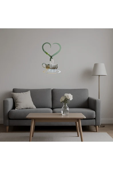 Akman Kalpli Çay Fincanı Dekoratif Duvar Aynalı Tablosu 29 cm x 47,1 cm - ACL6208643-8751 - 5