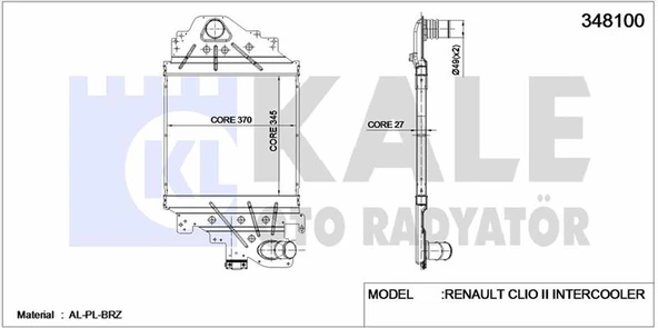 Renault Turbo Radyatoru Clio II 1,5dci - Kale 348100 ürün görseli