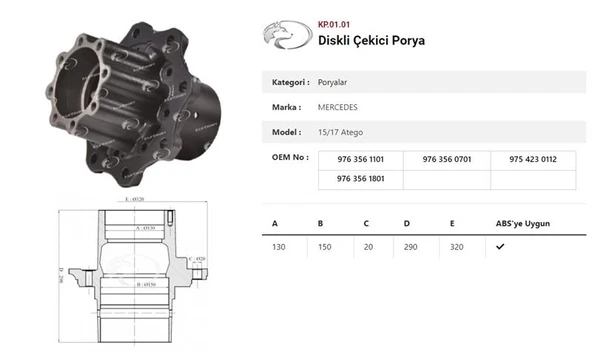 Mercedes Truck Dingil Poryası  Arka Teker  Çekici Diskli  Mercedes  Atego 1517/1518 904-906 - Kurtsan Kp.01.01 ürün görseli