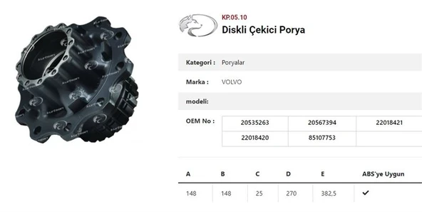 Volvo Truck Dingil Poryası Arka Teker Diskli Rulmansız Renault C-D-T Seri 13> / Volvo Fh-Fm-Fhii-Fmii - Kurtsan Kp.05.10 ürün görseli