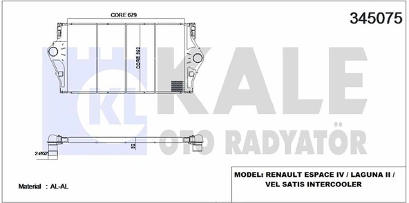 Renault Turbo Radyatoru (intercooler) Espace IV / Laguna II / Vel Satıs - Kale 345075 ürün görseli